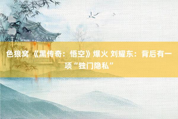 色狼窝 《黑传奇：悟空》爆火 刘耀东：背后有一项“独门隐私”