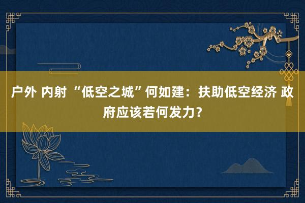 户外 内射 “低空之城”何如建：扶助低空经济 政府应该若何发力？