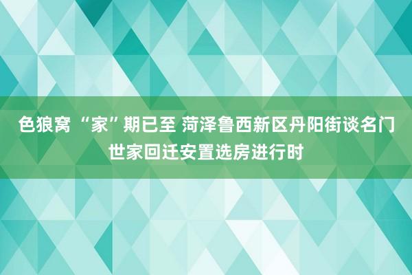 色狼窝 “家”期已至 菏泽鲁西新区丹阳街谈名门世家回迁安置选房进行时